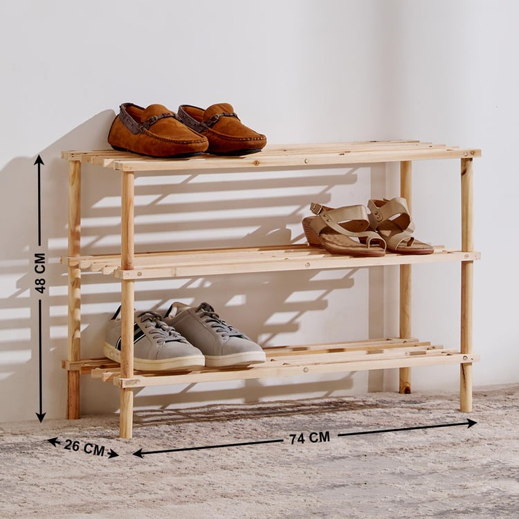 Nathan 9 Pairs Solid Wood Shoe Rack - Brown