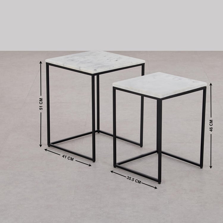 Helios Esquire Marble Top Nest of 2 Tables - White