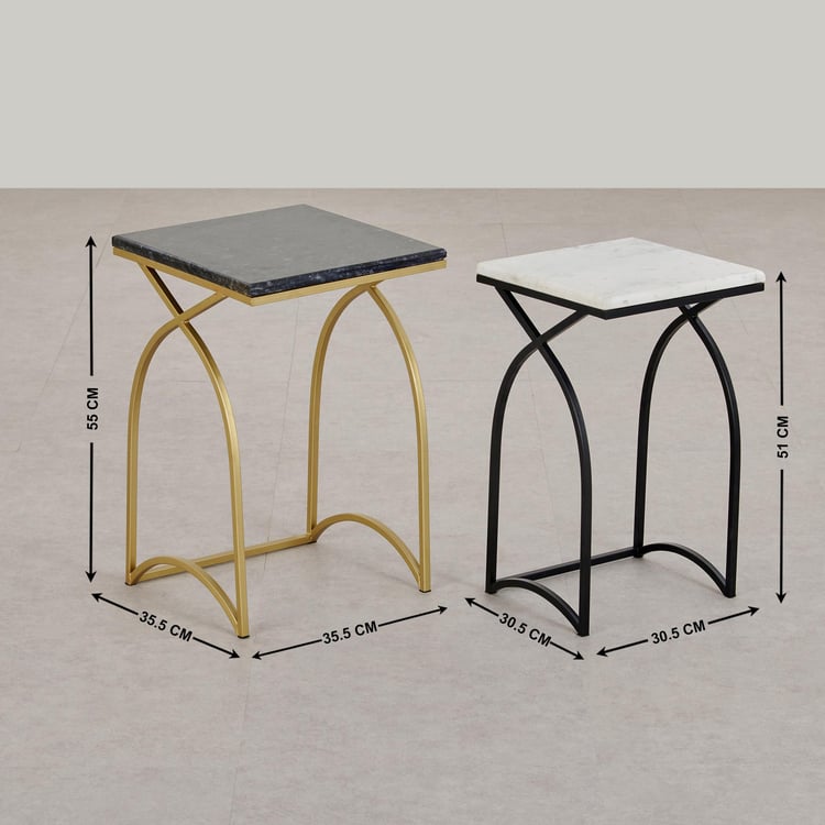 Helios Hub Marble Top Nest of 2 Tables - Black