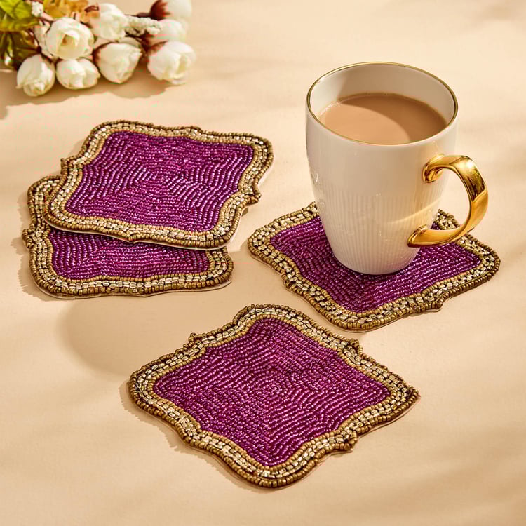 Maya Set of 4 Poly Satin Beaded Coasters