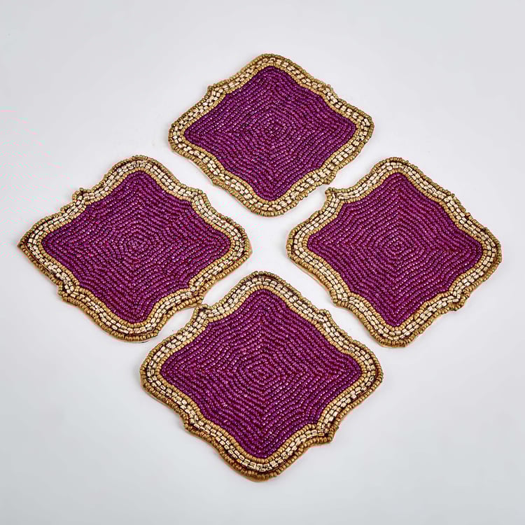 Maya Set of 4 Poly Satin Beaded Coasters