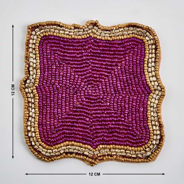 Maya Set of 4 Poly Satin Beaded Coasters