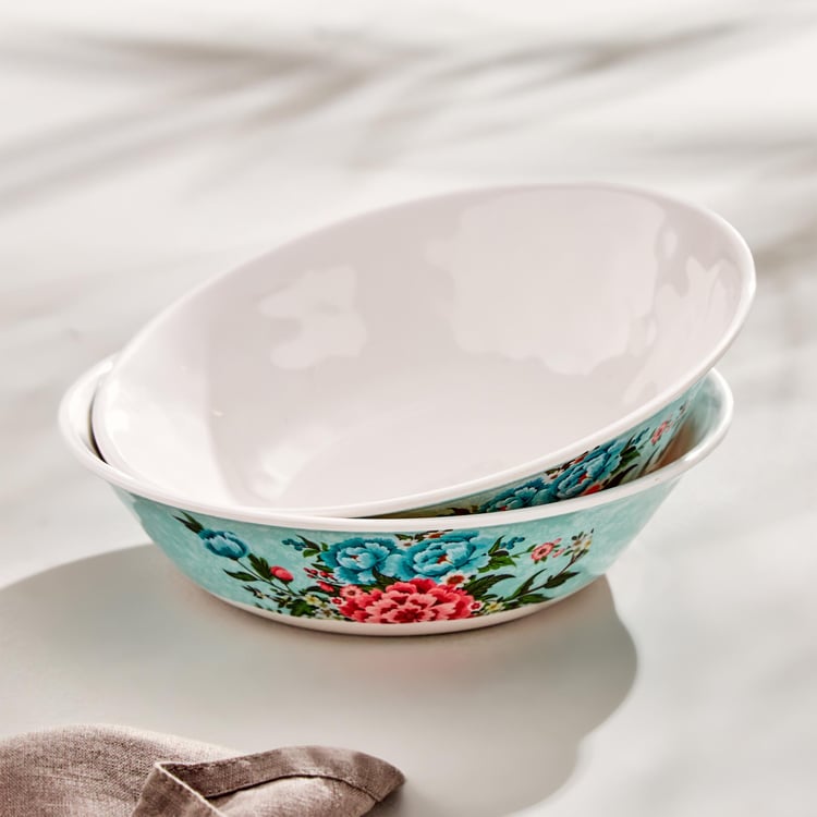 Corsica Set of 2 Melamine Floral Print Serving Bowls - 900ml