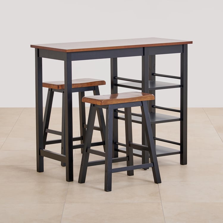 (Refurbished) Tampa Solid Wood 2-Seater High Table with Stools - Brown