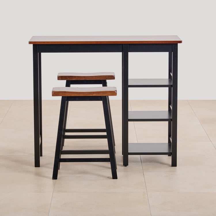 (Refurbished) Tampa Solid Wood 2-Seater High Table with Stools - Brown