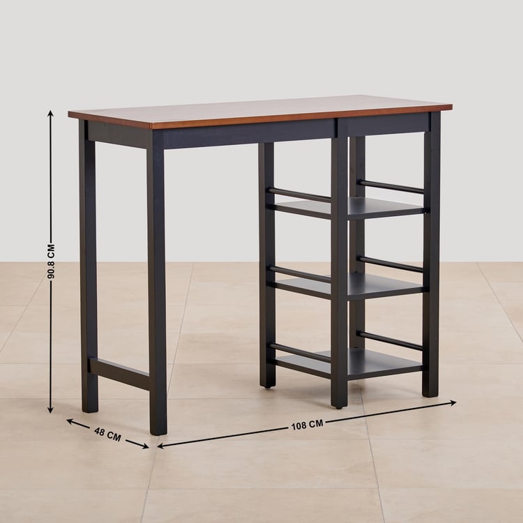 (Refurbished) Tampa Solid Wood 2-Seater High Table with Stools - Brown