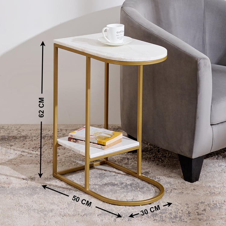Helios Enya Marble Top End Table - White