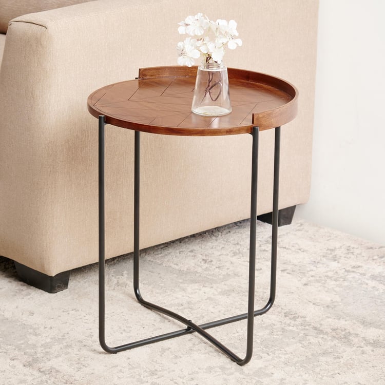 Helios Troy Mango Wood End Table - Brown