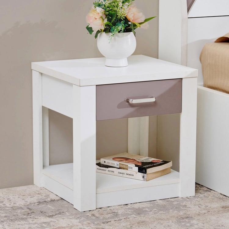 Quadro Bedside Table with Drawer - White