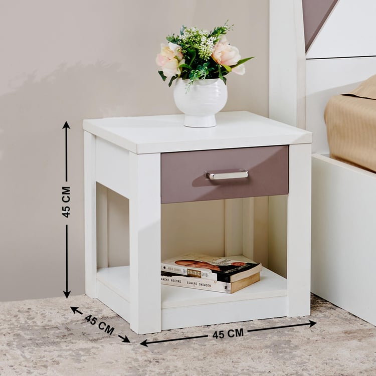 Quadro Bedside Table with Drawer - White