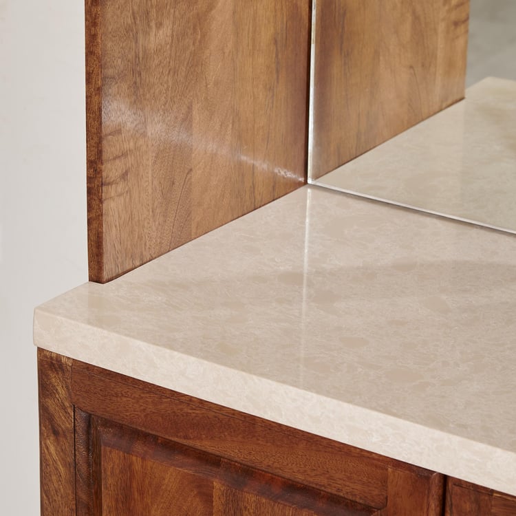 Giza Composite Marble Top Bar Cabinet - Beige and Brown