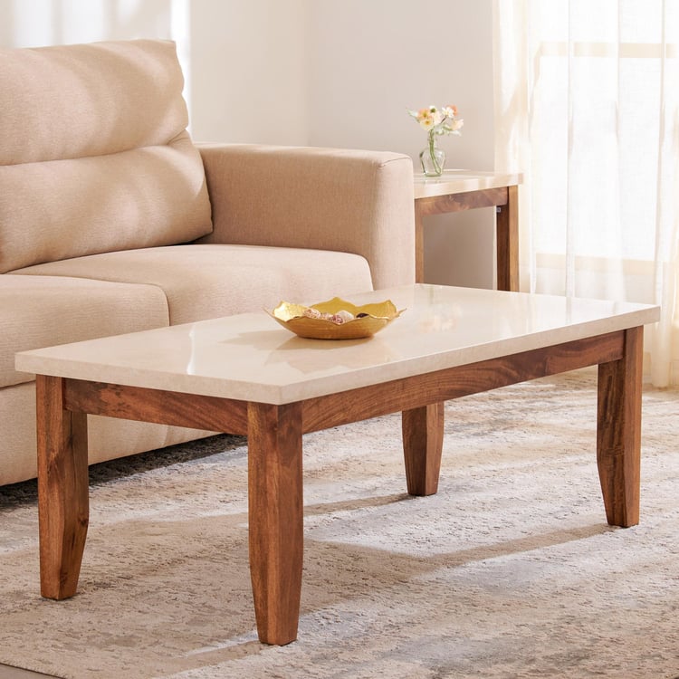 Giza Composite Marble Top Coffee Table - Beige and Brown