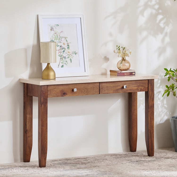 Giza Composite Marble Top Console Table - Beige and Brown