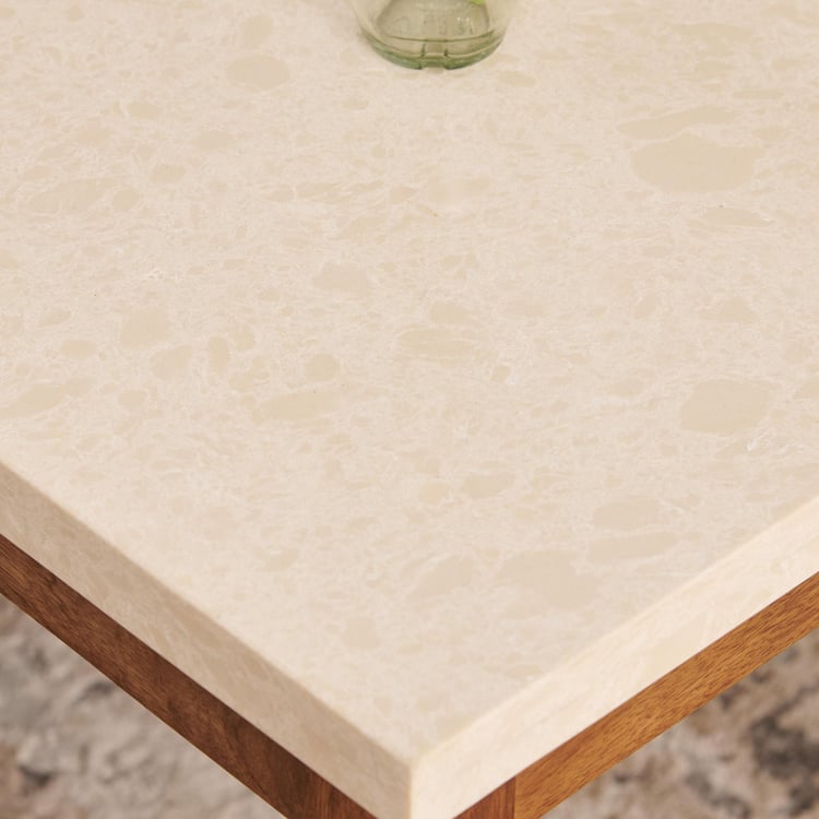 Giza Composite Marble Top End Table - Beige and Brown