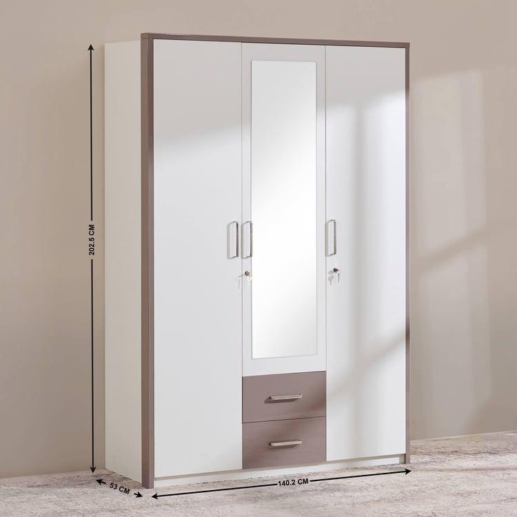 Quadro 3-Door Wardrobe with Mirror - White