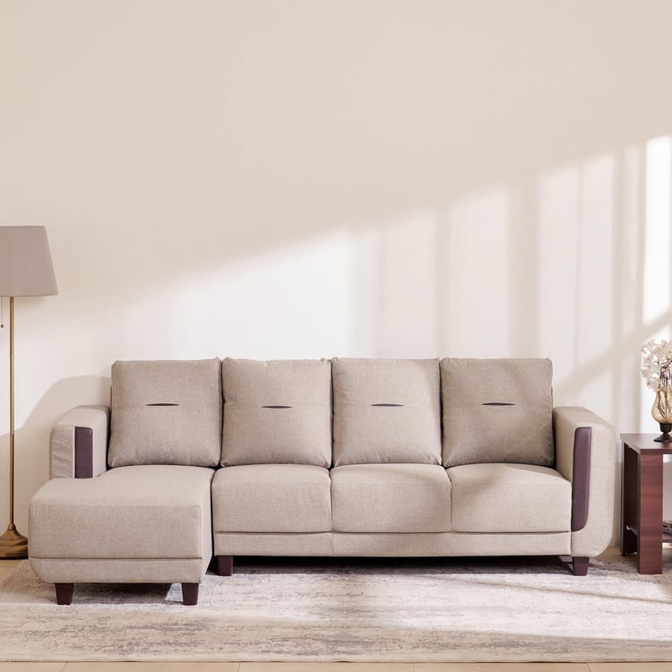 Berry Fabric 3-Seater Left Corner Sofa with Chaise - Beige