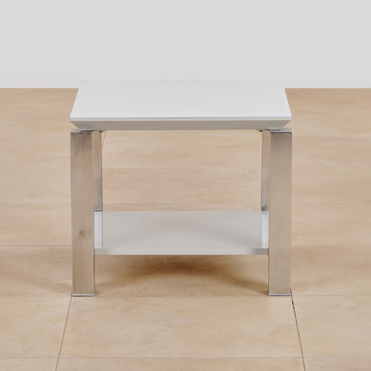 (Refurbished) Parlin Tempered Glass Top End Table - White