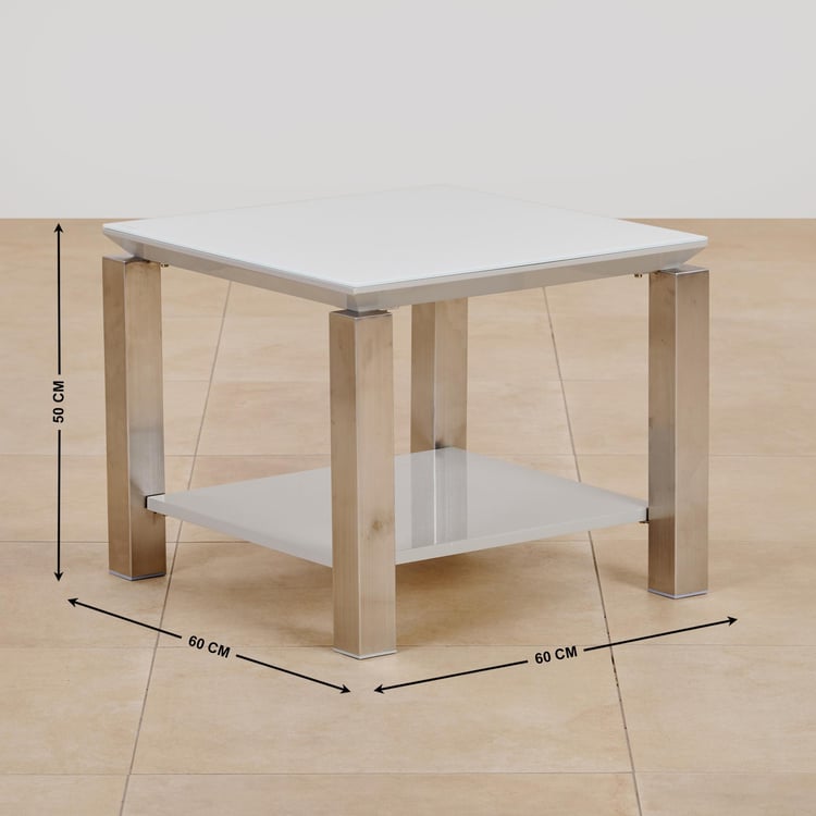 (Refurbished) Parlin Tempered Glass Top End Table - White