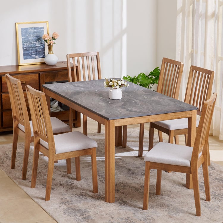 Santorini Faux Marble Top 6-Seater Dining Set with Chairs - Grey and Brown