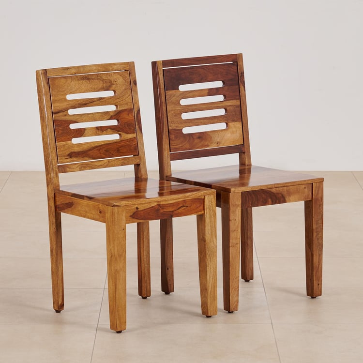 (Refurbished) Adana Set of 2 Sheesham Wood Dining Chairs - Brown