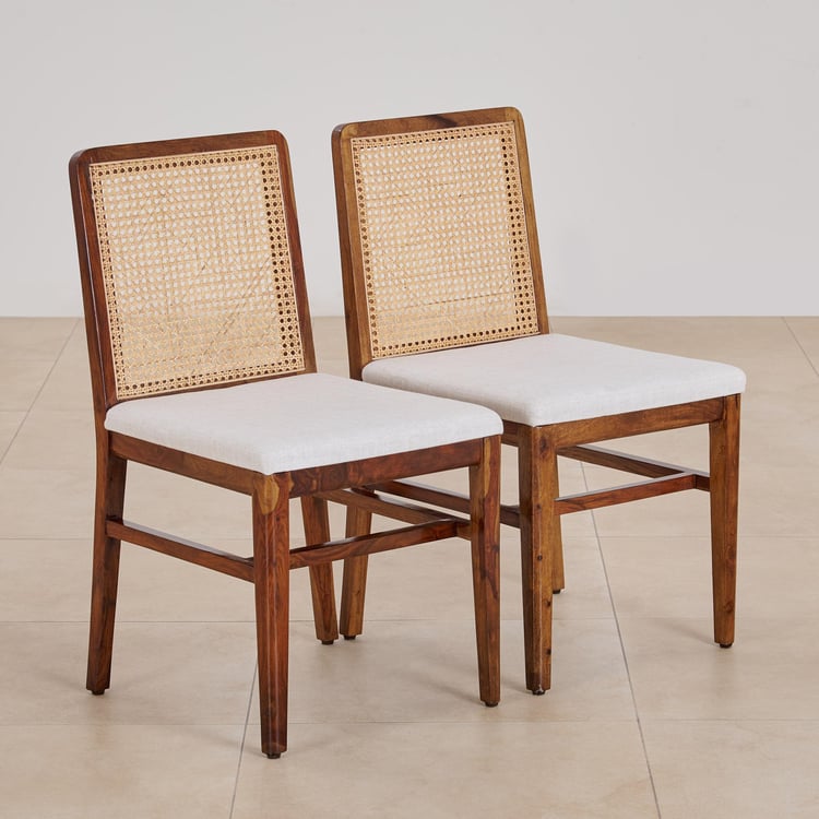 (Refurbished) Cane Connection Set of 2 Sheesham Wood Dining Chairs - Brown