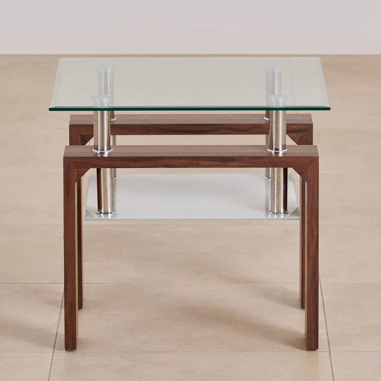 (Refurbished) Finn Tempered Glass Top End Table - Brown