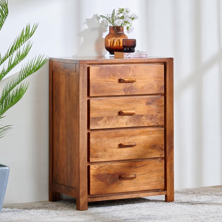 Adana Mango Wood Chest of 4 Drawers - Brown