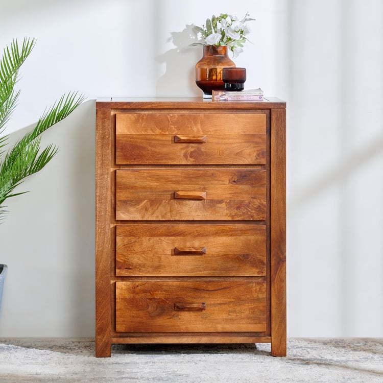 Adana Mango Wood Chest of 4 Drawers - Brown