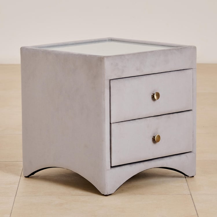 (Refurbished) Stellar Ora Velvet Bed Side Table with Drawers - Grey