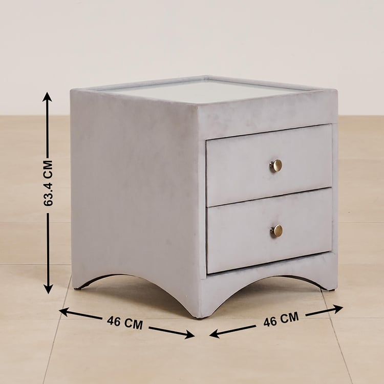 (Refurbished) Stellar Ora Velvet Bed Side Table with Drawers - Grey