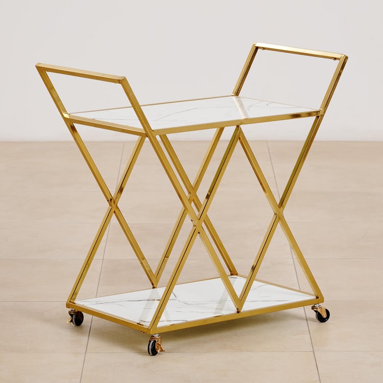 (Refurbished) Bianca Glass Top Serving Trolley - Gold