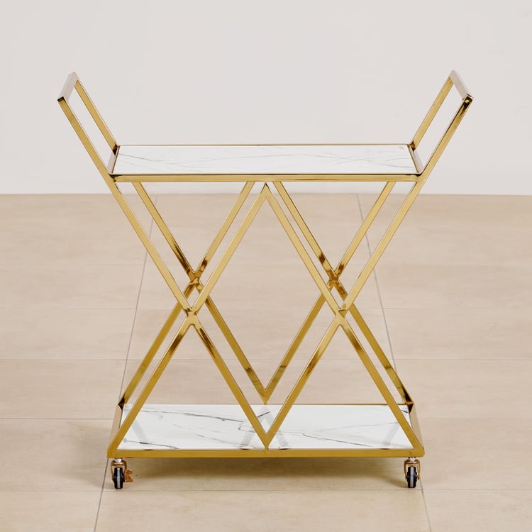 (Refurbished) Bianca Glass Top Serving Trolley - Gold