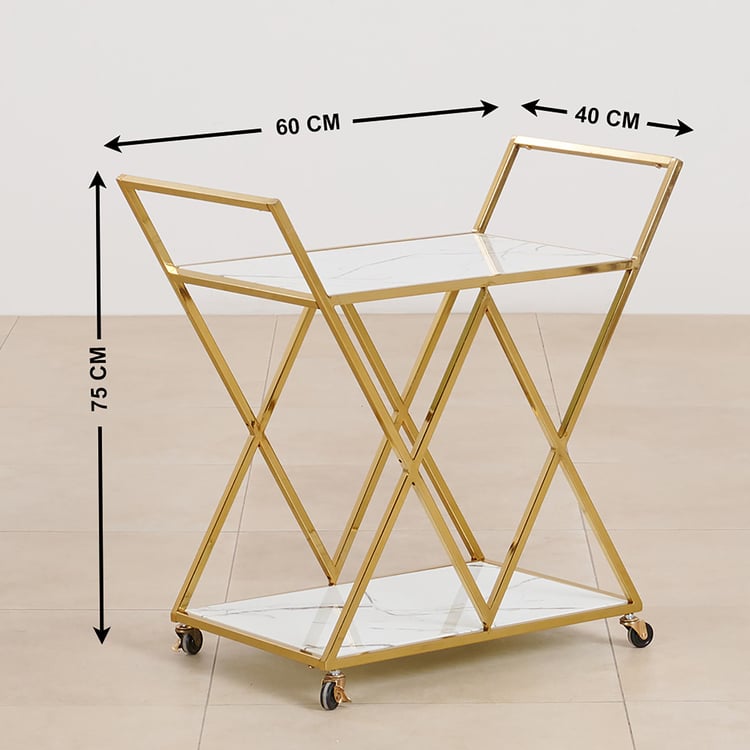 (Refurbished) Bianca Glass Top Serving Trolley - Gold