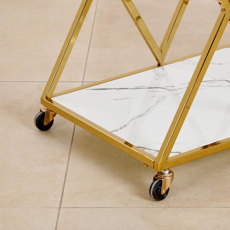 (Refurbished) Bianca Glass Top Serving Trolley - Gold