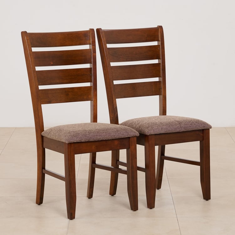 (Refurbished) Chunky Set of 2 Solid Wood Dining Chairs - Brown