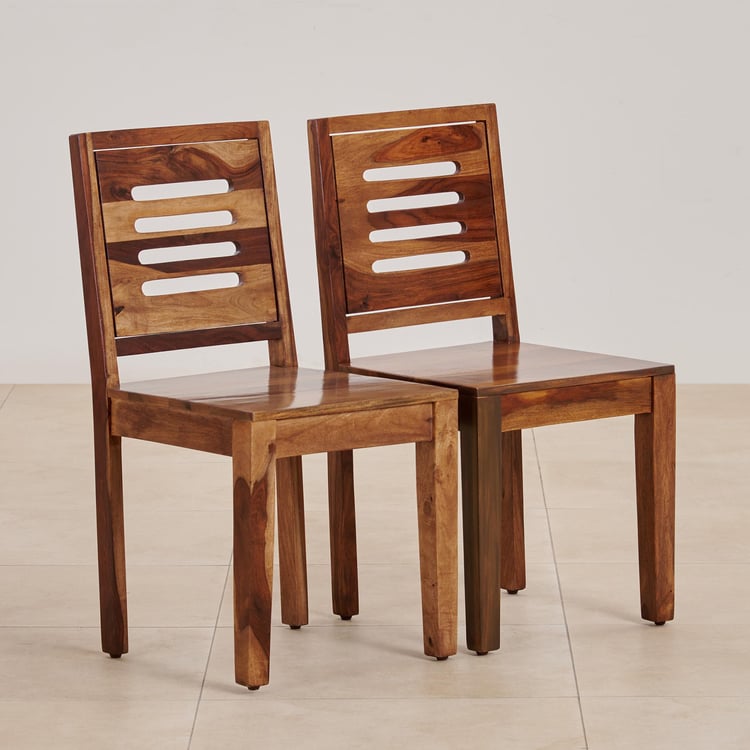 (Refurbished) Adana Set of 2 Sheesham Wood Dining Chairs - Brown