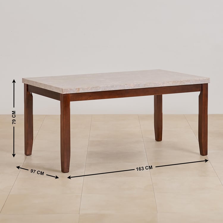 (Refurbished) Oxville Marble Top 6-Seater Dining Table - Brown