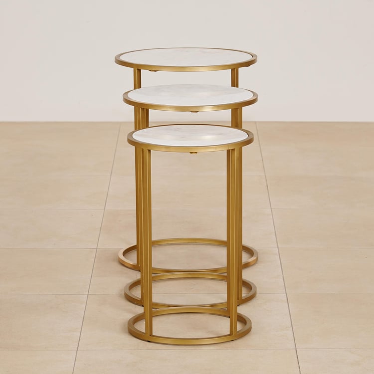 (Refurbished) Montford Marble Top Nest of 3 Tables - Gold