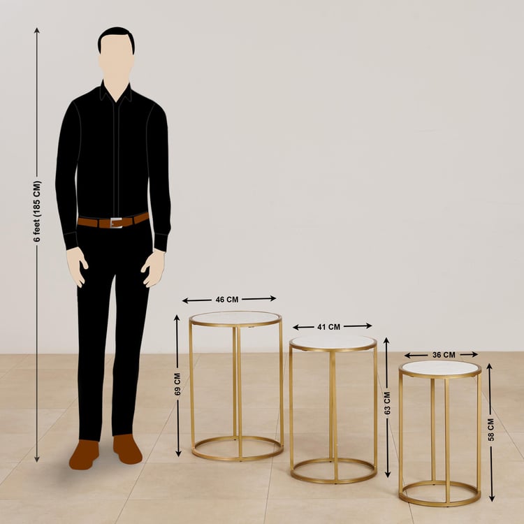 (Refurbished) Montford Marble Top Nest of 3 Tables - Gold