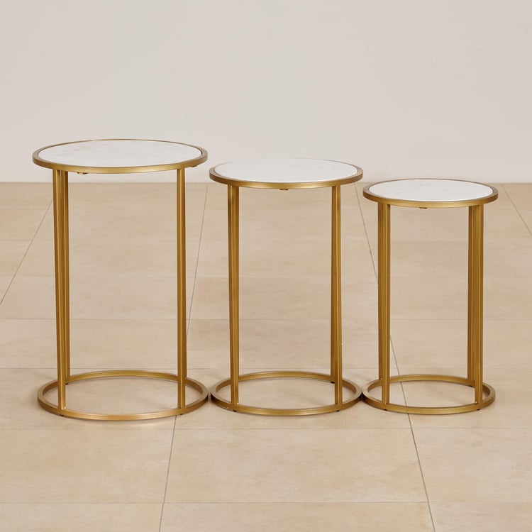 (Refurbished) Montford Marble Top Nest of 3 Tables - Gold