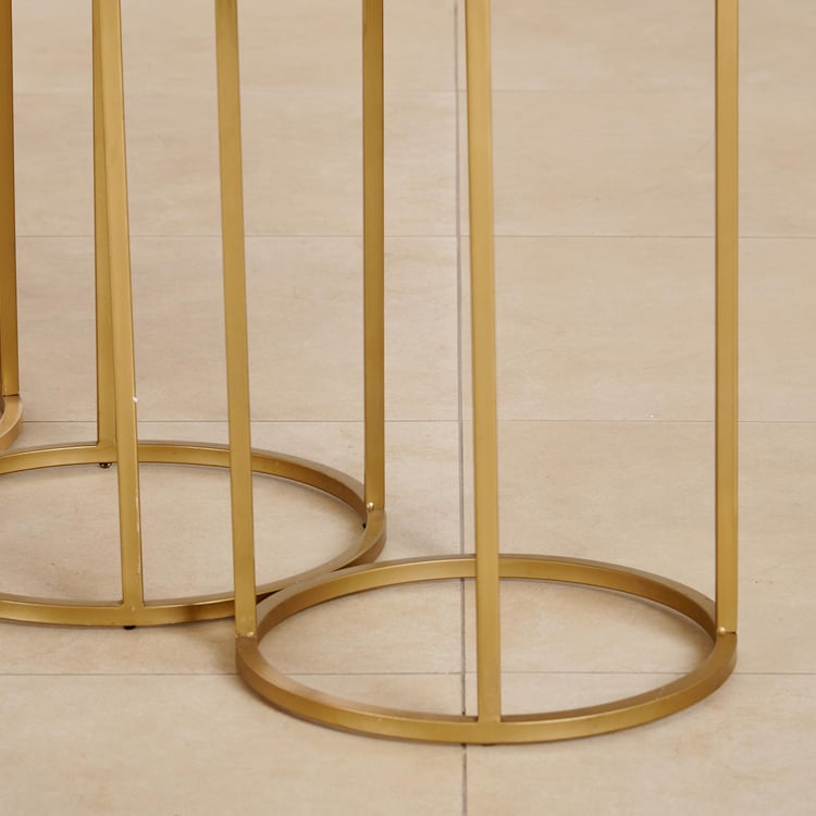 (Refurbished) Montford Marble Top Nest of 3 Tables - Gold