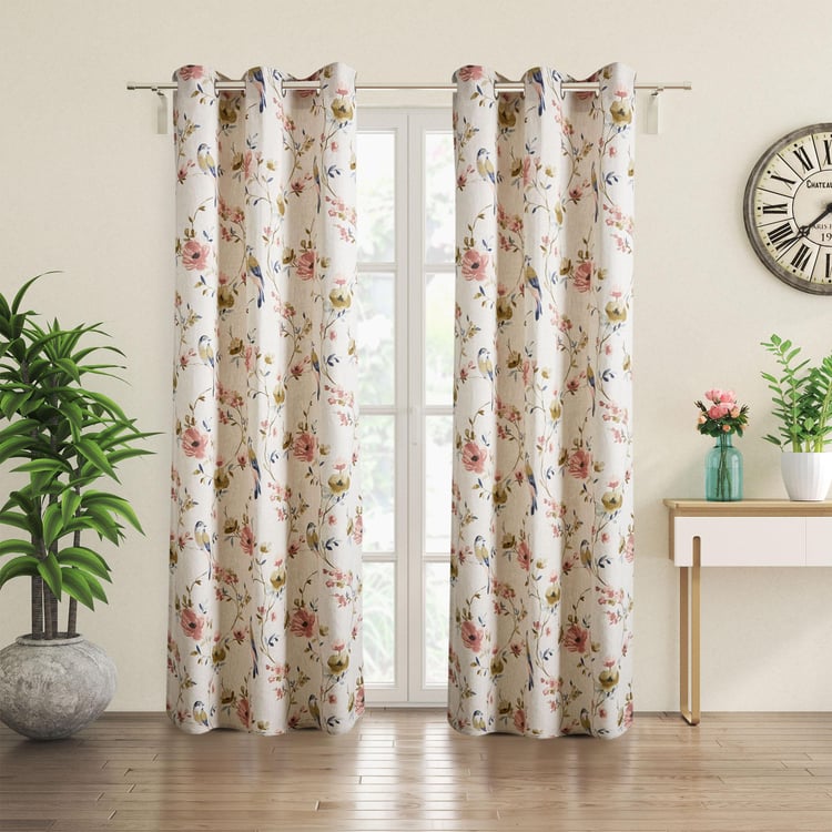 Mellow Elm Floral Print Light Filtering Door Curtain