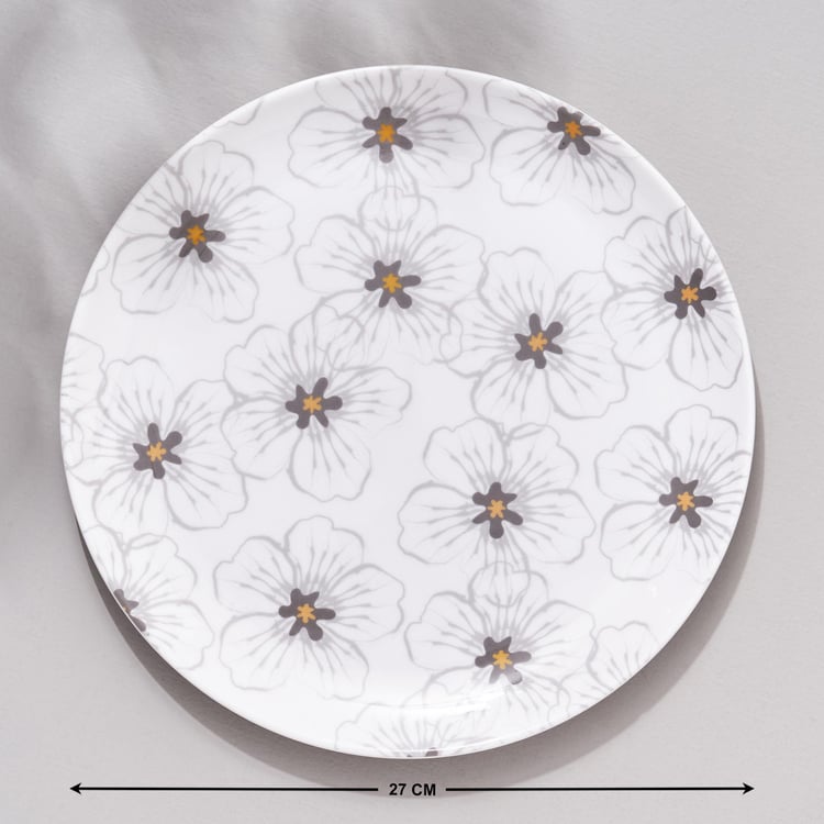 Meadows Theme Monochrome Melamine Printed Dinner Plate - 27cm