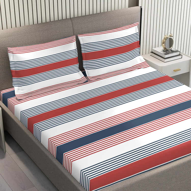 LAYERS Zen Cotton Blend 225TC Striped 3Pcs Queen Bedsheet Set