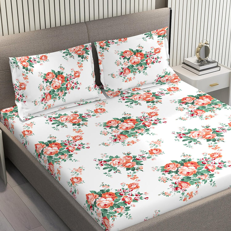 LAYERS Zen Cotton Blend 225TC Floral Print 3Pcs Queen Bedsheet Set