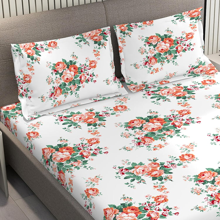 LAYERS Zen Cotton Blend 225TC Floral Print 3Pcs Queen Bedsheet Set