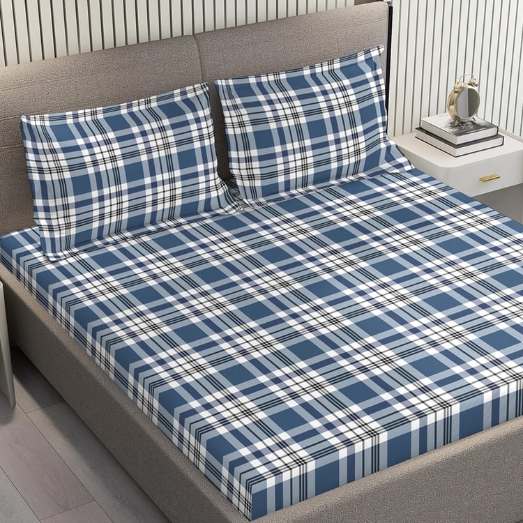 LAYERS Zen Cotton Blend 225TC Checked 3Pcs King Bedsheet Set