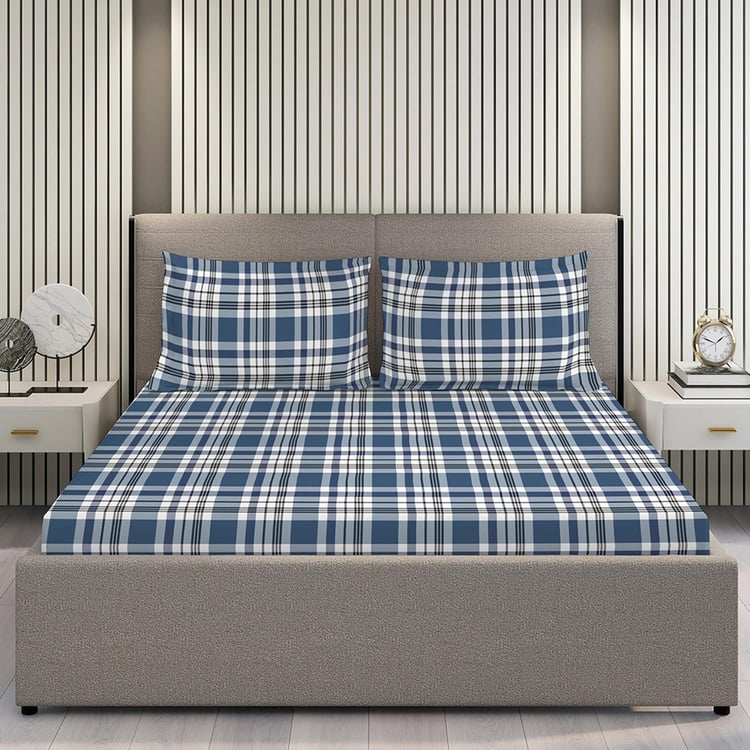 LAYERS Zen Cotton Blend 225TC Checked 3Pcs King Bedsheet Set