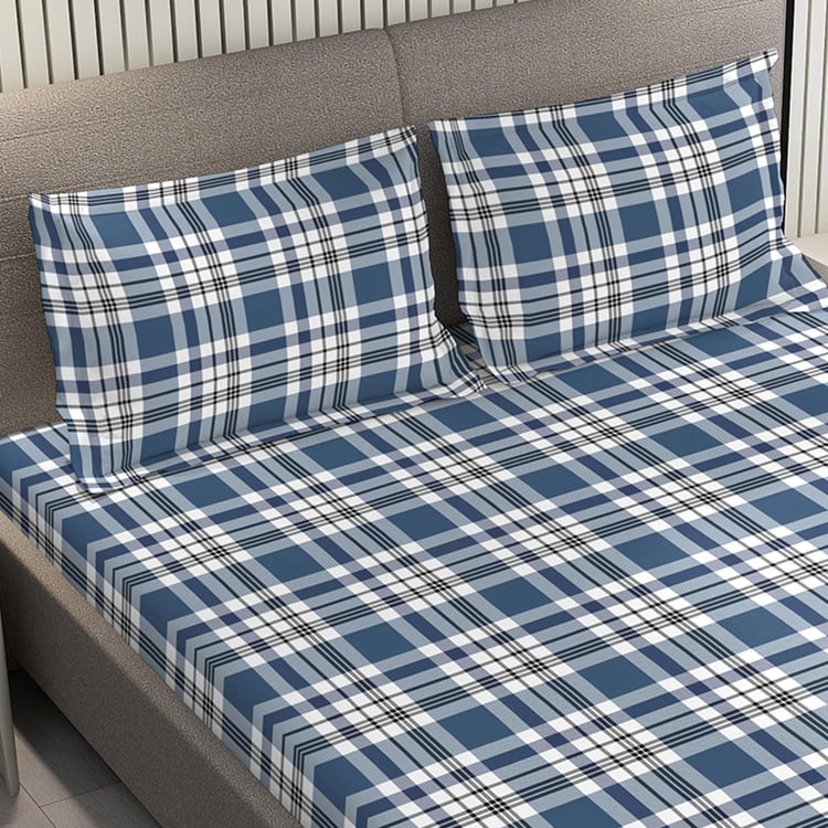 LAYERS Zen Cotton Blend 225TC Checked 3Pcs King Bedsheet Set