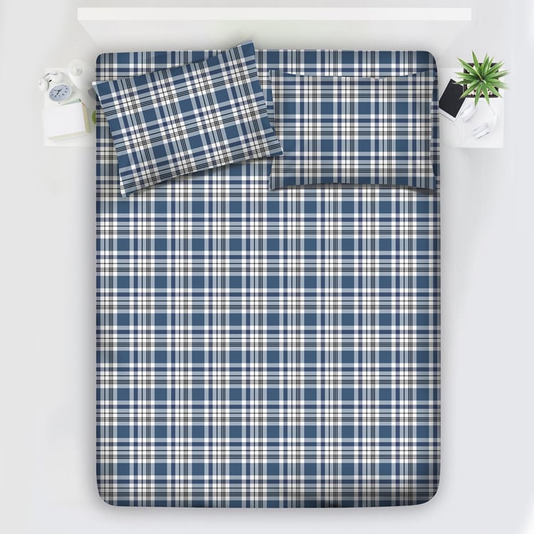 LAYERS Zen Cotton Blend 225TC Checked 3Pcs King Bedsheet Set